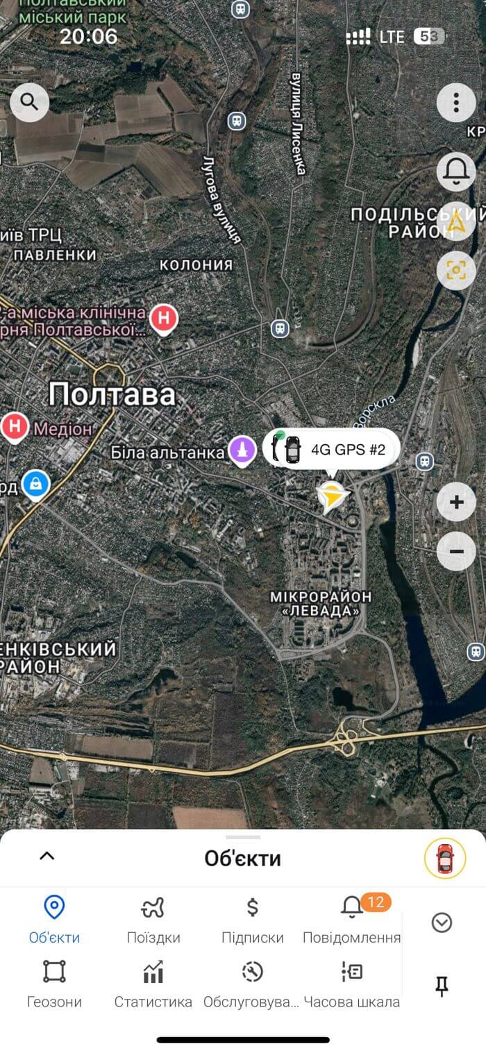 Приложение Ibag для GPS трекера: объект на карте в реальном времени