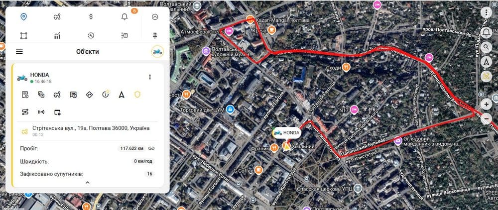 GPS трекер для мотоцикла і квадроцикла - маршрут у додатку Ibag